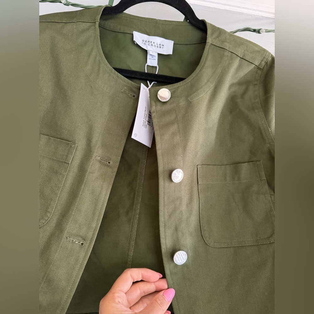 NWT Derek Lam 10 Crosby Tinna Olive Cropped Jacket| Designer Utility Chic Blazer - Picture 6 of 9